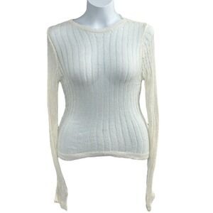 PrettyLittleThing PLT White Sheer Ribbed Knit Long Sleeve Top XXL NWT